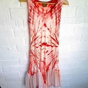 The Collection Royal Tie Dye Ruffle Asymmetrical Midi Dress sz OS